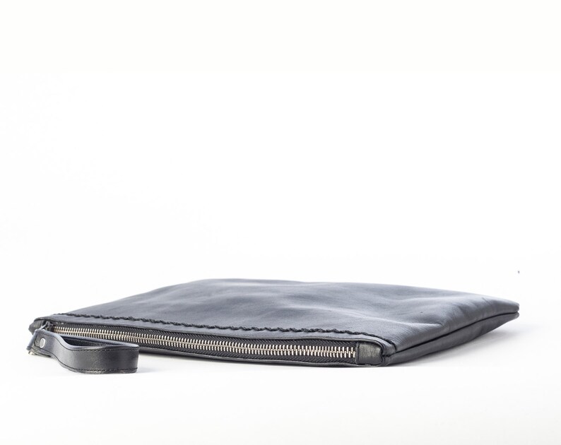 Cartera de mano de cuero negro, Cartera de mano de cuero negro imagen 4