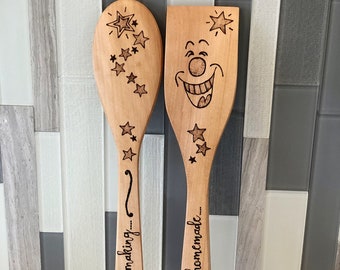 Wooden spoons/funny designs /personalized/pyrographed utensils/hand burned/magic in making