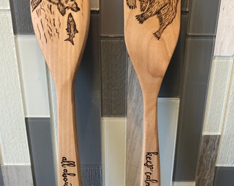 Wooden spoons/bear-fish-funny quote designs /personalized/pyrographed utensils/hand burned/nature lovers