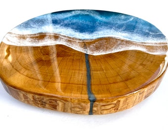 Ocean waves wooden cake board 16x14”x2”- Wedding cake stand, wood tree slice,round charcuterie,walnut wood,rustic candle centerpiece