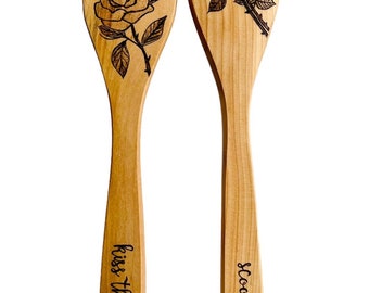 Wooden spoons/roses-love quote designs /personalized/pyrographed utensils/hand burned/nature lovers