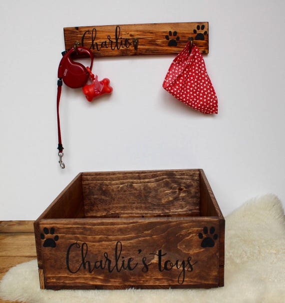 Pet Toy Box and Leash Holder Dog toy box cat toy box | Etsy