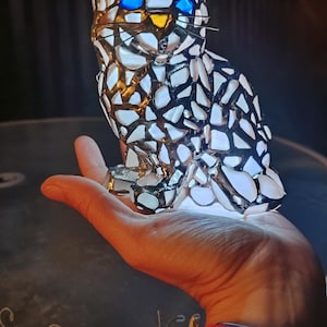 Cat small figurine night light, sea stained glass cute art home decor, wireless DIY night lamp