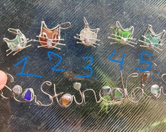 Sea glass cat pendant, art necklace, unique recycled beach jewelry