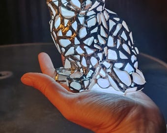 Cat small figurine night light, sea stained glass cute art home decor, wireless DIY night lamp