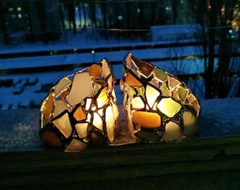 Sea glass candle holder, stained glass rustic home decor, gift for sea lover, upcycled reclaimed art