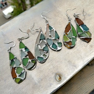 Sea glass mermaid tears drop earrings, rough and heavy, bijou earwire, boho beach jewelry