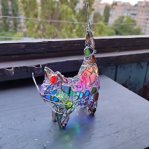 Cat ring holder night light, crazy cat sea glass openwork figurine
