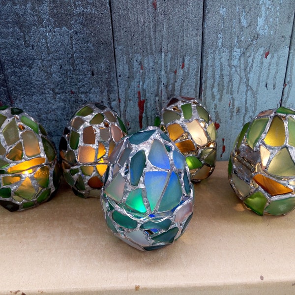Easter egg jewelry box, sea stained glass OOAK ring box, dragon egg, night light