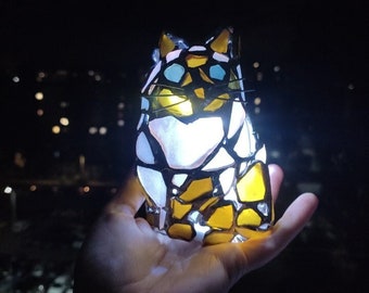Sea glass siamese / thai cat SMALL figurine night light, cute art home decor, wireless night lamp