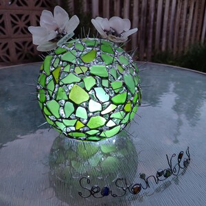 Großer Glas Kaktus + Blume, künstliche Sukkulente, Kaktuslampe Bild 9