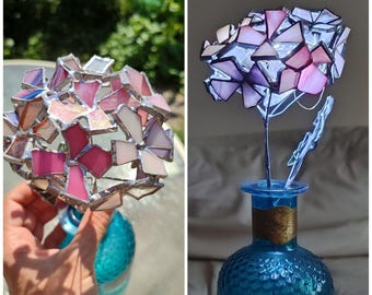 Stained glass pink hydrangea night light, flowery decor, botanical art
