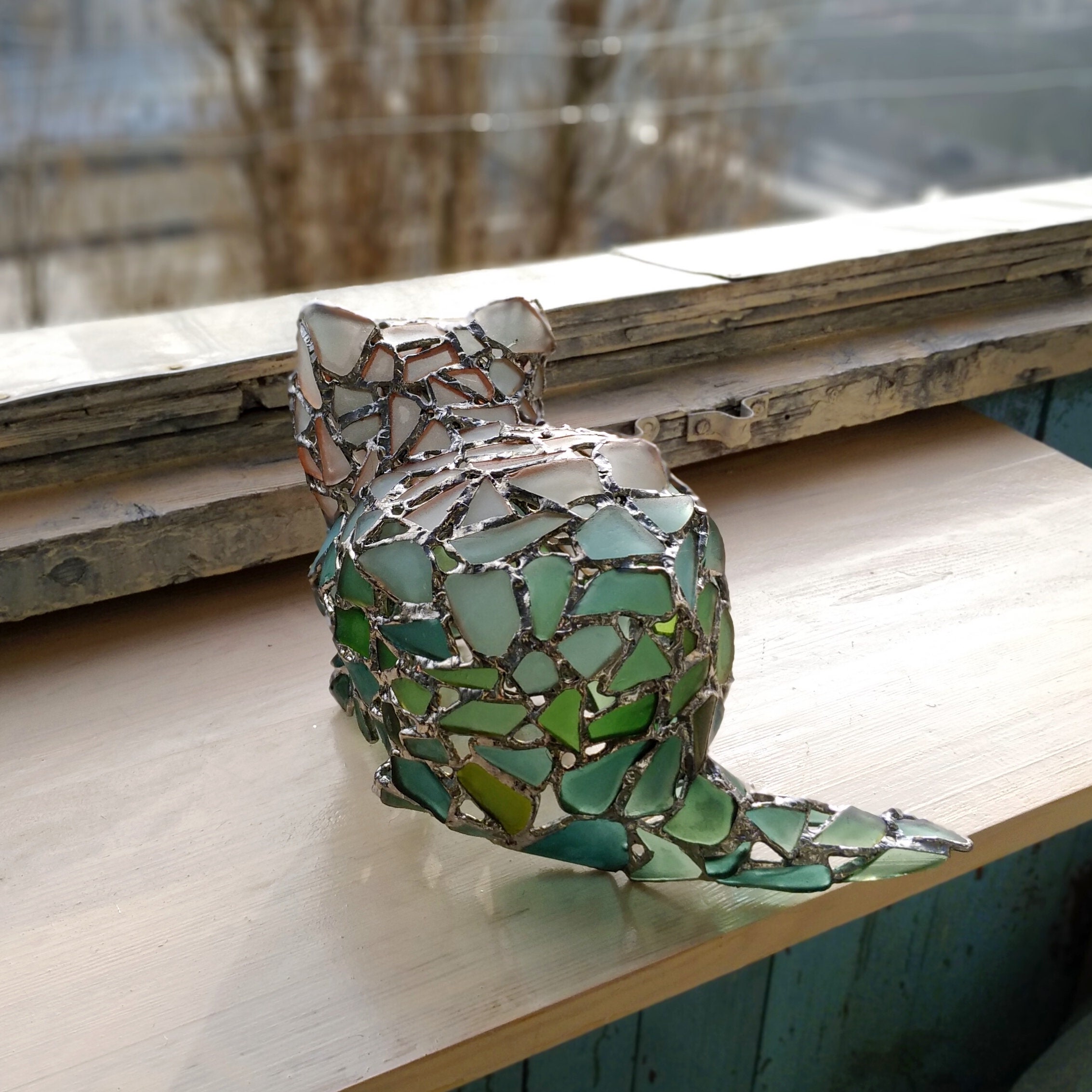 Kitten figurine sea glass art gradient sea colors stained Etsy