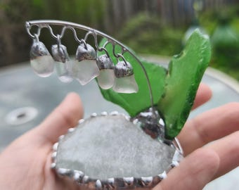 Sea glass lily of the valley ring dish TO ORDER, may-lily flower, stained glass flower, only one art