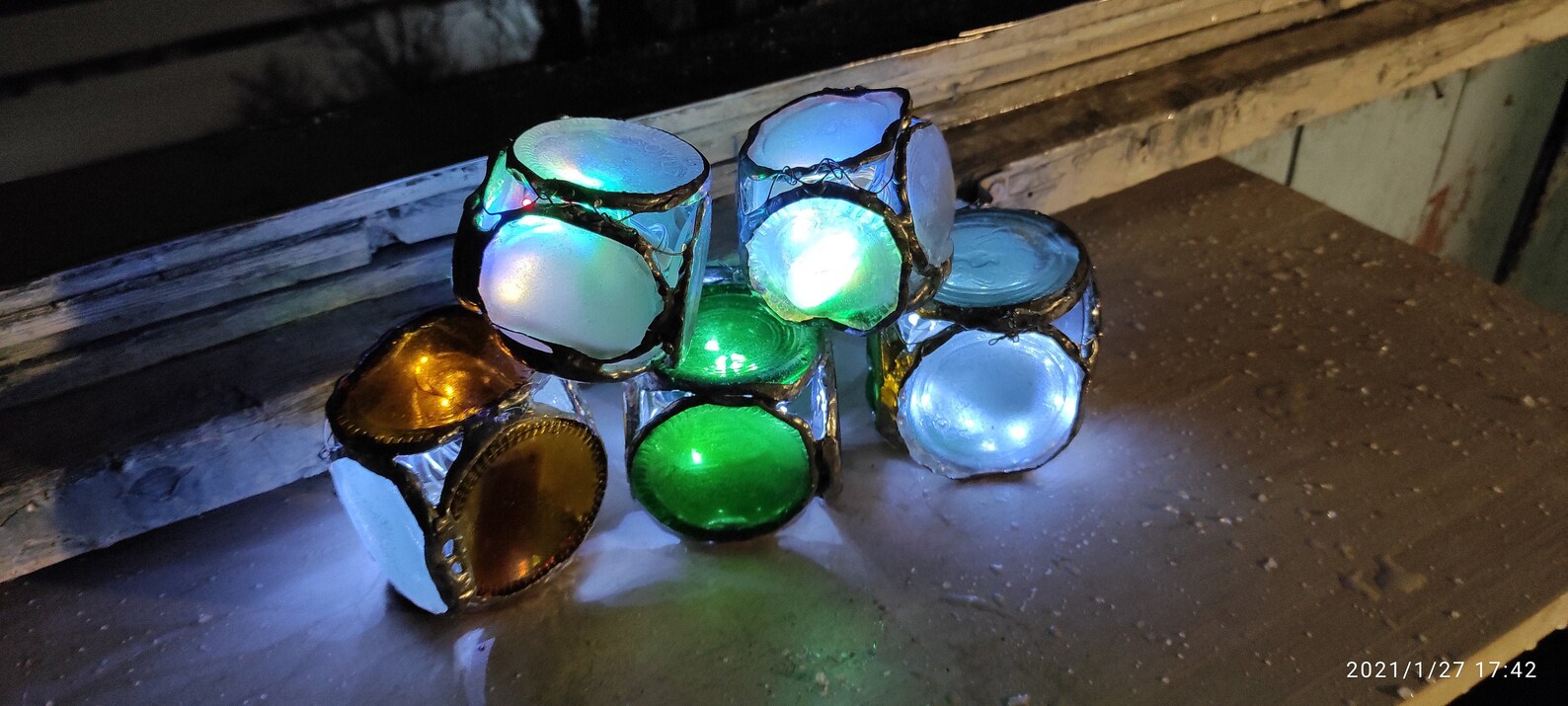 Sea glass bottle bottoms modular night light set of 5 cubes Etsy