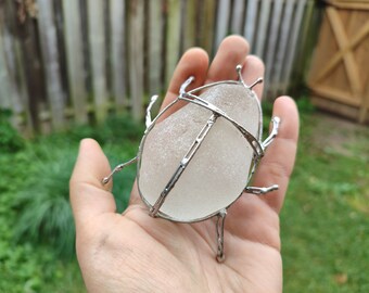 Sea glass big bug figurine, unique insect lover gift, white sea glass beetle