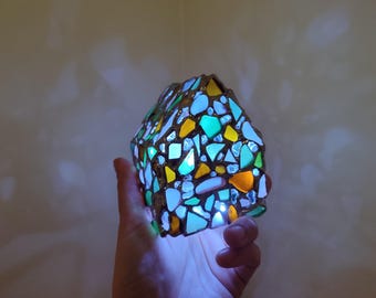 Luz de noche de casa de cristal marino, decoración única de vidrio de playa, figura artística