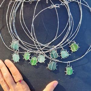 Sea glass bug jewelry, necklace and/or earrings, chunky statement beetle art pendant or brooch