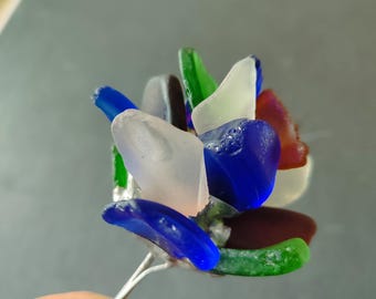 Sea glass multicolored rose, heavy unique upcycled flowers, fantasy bridal bouquet