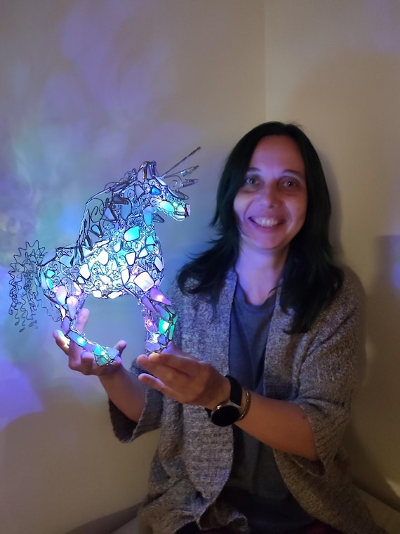 Sea Glass Pegasus, Winged Horse or Unicorn Figurine Night