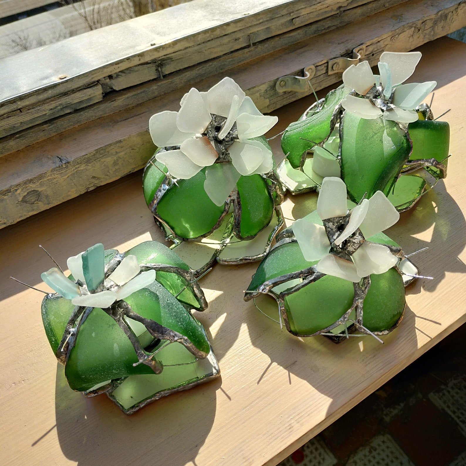Sea glass cactus candle holder flowers beach stained Etsy