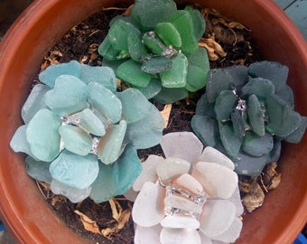 Succulent echeveria collectible figurine, sea stained glass, artificial everlasting
