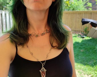 Sea glass brown lantern necklace, unique costume jewelry, statement art necklace