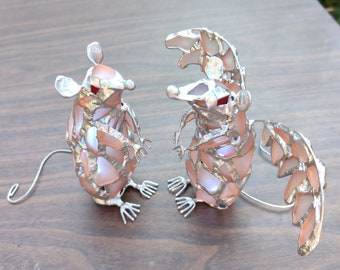Rat figurine night light, sea stained glass cute art home decor, wireless DIY night lamp