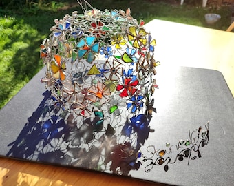 Stained glass 3D flowery lampshade ONLY, for hanging lamp, 10 in diameter