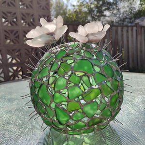 Großer Glas Kaktus + Blume, künstliche Sukkulente, Kaktuslampe Bild 6