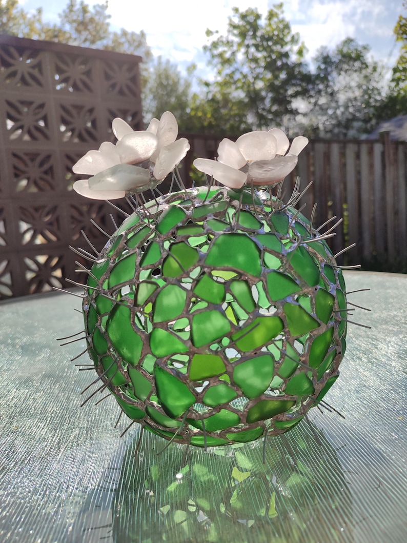 Großer Glas Kaktus + Blume, künstliche Sukkulente, Kaktuslampe Bild 6