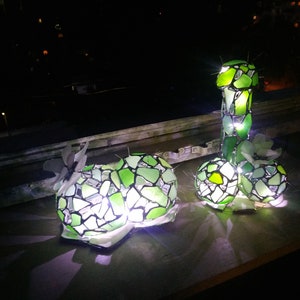 Mature erotic cactus night light, sea stained glass artificial succulent + flower, upcycled art image 9