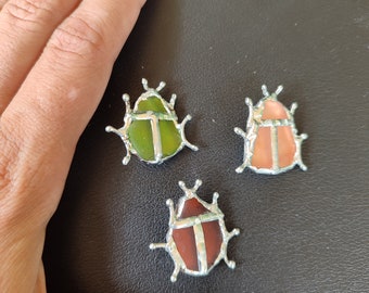 Sea glass beetle brooch, rough and heavy, recycled collectible statement jewelry, coat bag brooch