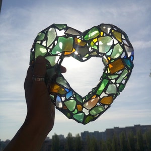 3D heart suncatcher, sea stained glass wreath interior or garden decorative pendant image 2