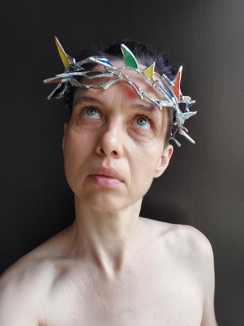 Stained glass crown, stylized crown of thorns image 1