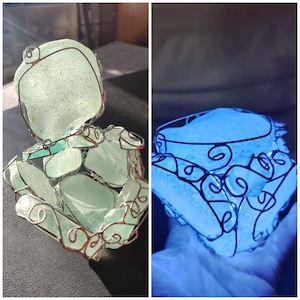 Massive sea glass jewelry box night light, aqua blue beach glass art, unique
