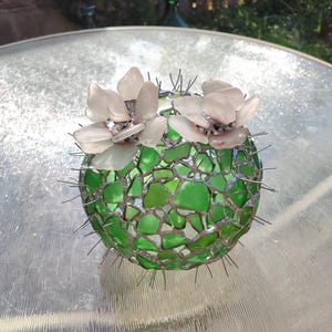 Großer Glas Kaktus + Blume, künstliche Sukkulente, Kaktuslampe Bild 2