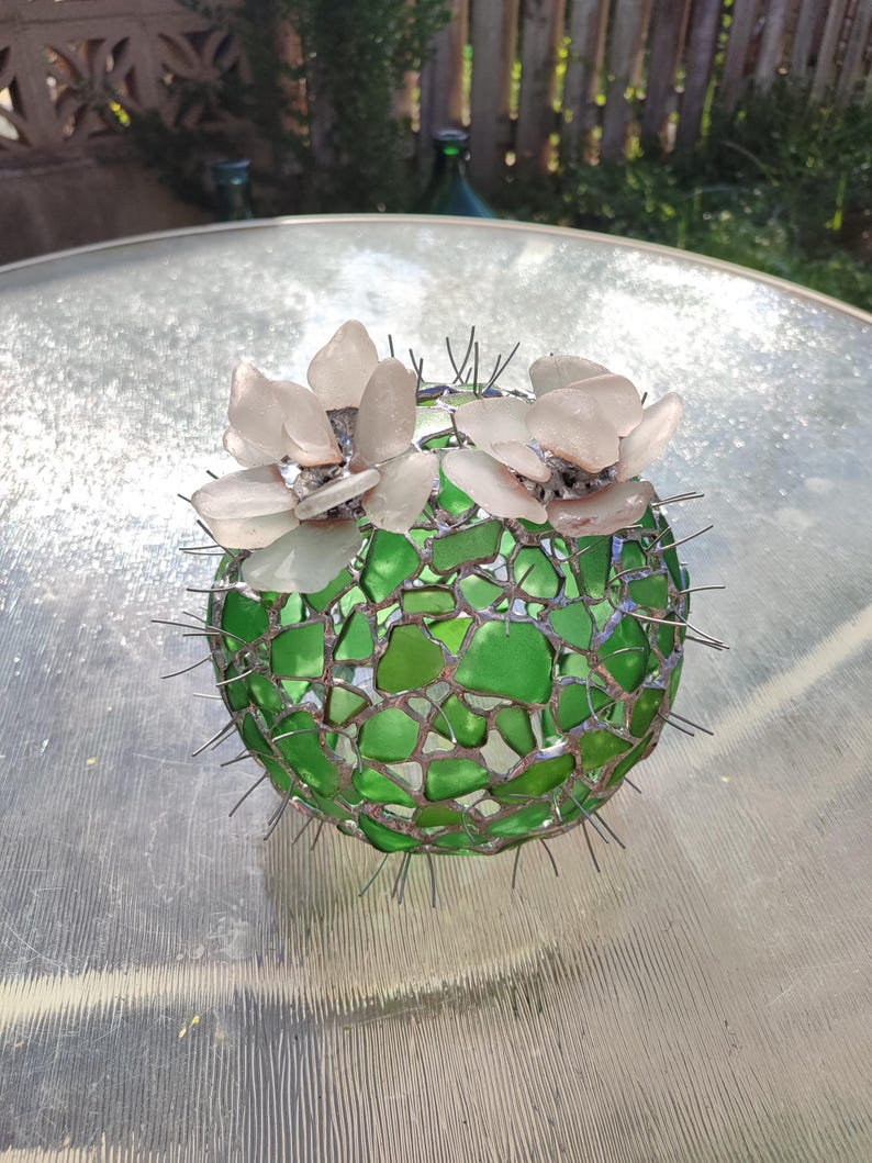 Großer Glas Kaktus + Blume, künstliche Sukkulente, Kaktuslampe Bild 2