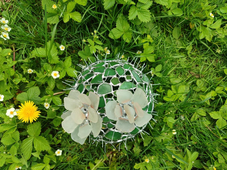 Großer Glas Kaktus + Blume, künstliche Sukkulente, Kaktuslampe Bild 10