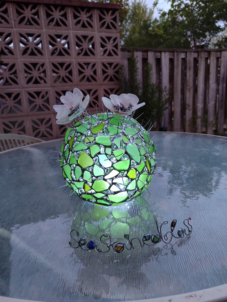 Großer Glas Kaktus + Blume, künstliche Sukkulente, Kaktuslampe Bild 7