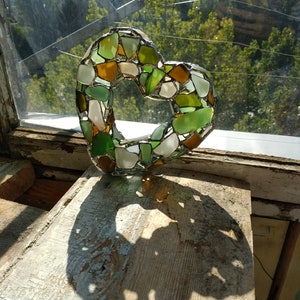 3D heart suncatcher, sea stained glass wreath interior or garden decorative pendant image 4