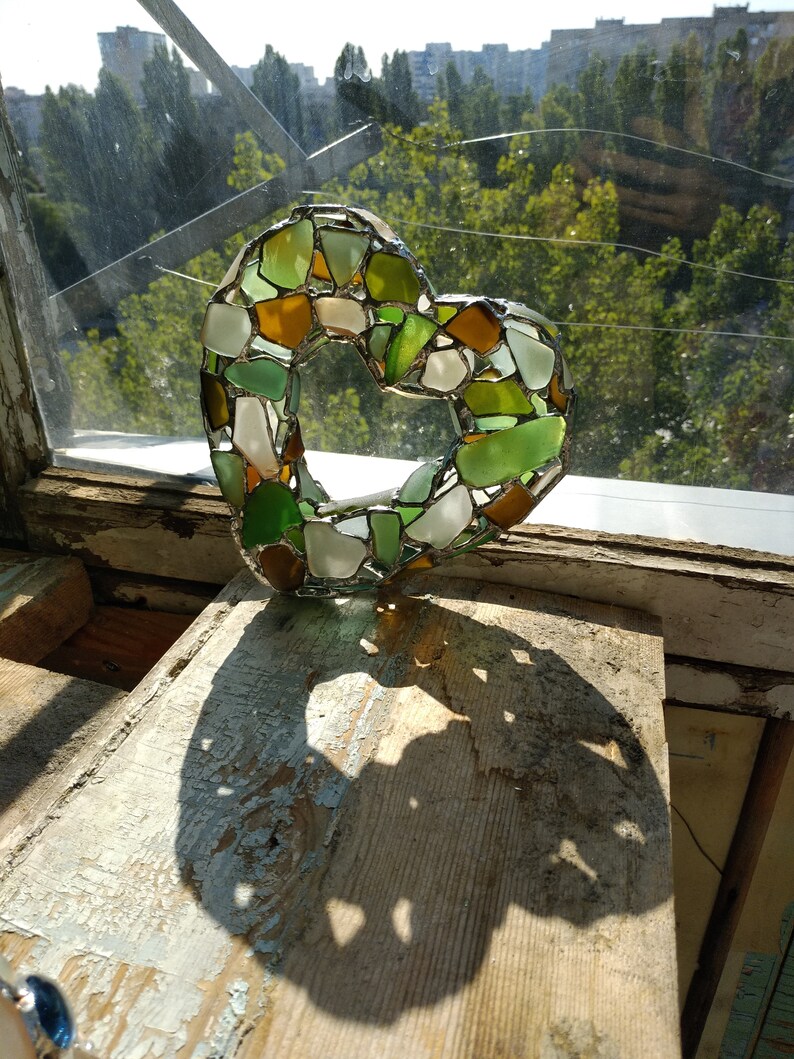 3D heart suncatcher, sea stained glass wreath interior or garden decorative pendant image 4