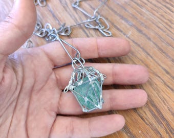 Sea glass light blue lantern 3D necklace, unique costume jewelry, statement art necklace