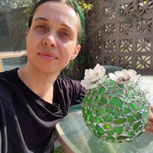 Großer Glas Kaktus + Blume, künstliche Sukkulente, Kaktuslampe Bild 4