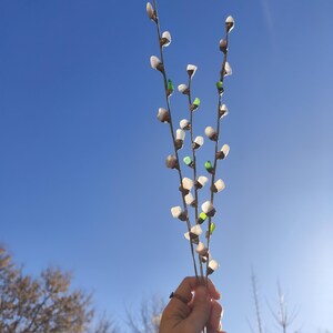 Set of 3 sea stained glass pussy-willow stems