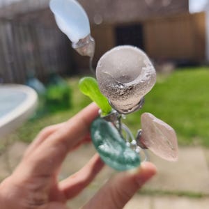 Sea glass miniature fantasy flowers, unique flower composition ring dish, only one art decor image 8