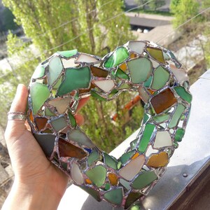 3D heart suncatcher, sea stained glass wreath interior or garden decorative pendant image 10