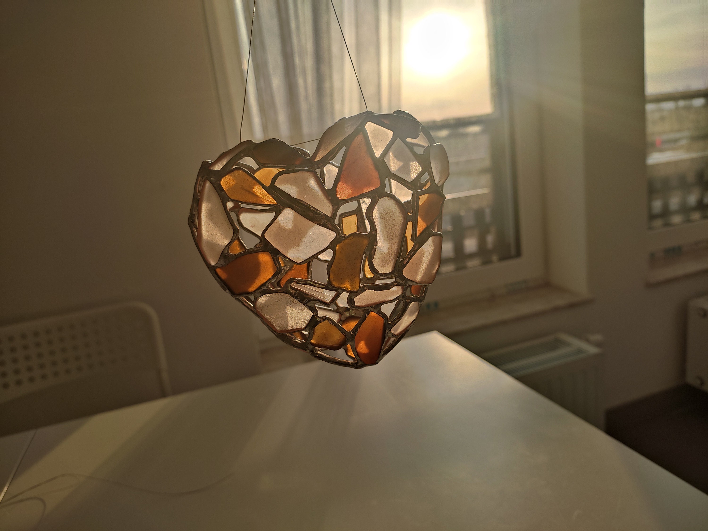 Heart Suncatcher, 3D Sea Stained Glass Upcycled Art 