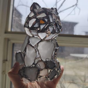 Sea glass raccoon figurine night light, cute art home decor, wireless night lamp image 6