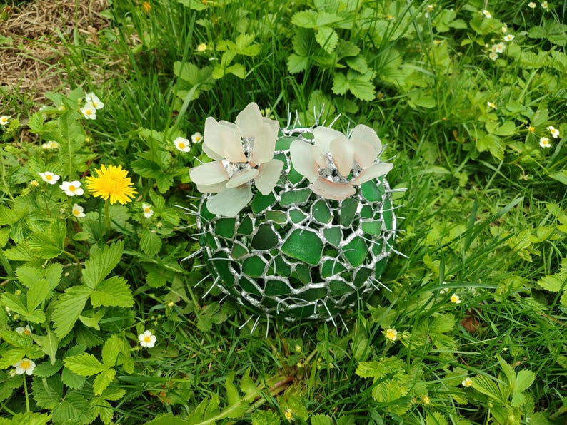 Großer Glas Kaktus + Blume, künstliche Sukkulente, Kaktuslampe Bild 8